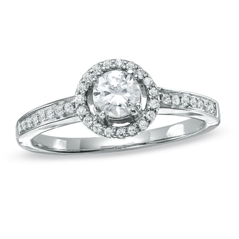0,5 ct. Diamant-Verlobungsring mit Halo aus 14K Weißgold