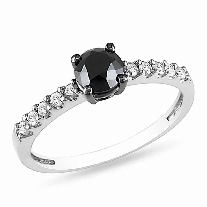 1 ct. Verlobungsring mit behandelten schwarzen und weißen Diamanten in 14K Weißgold