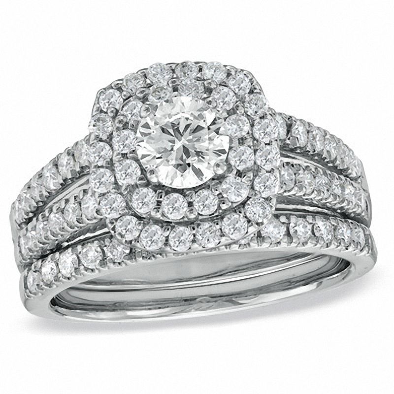 1,5 ct. Diamant Doppel-Halo Braut-Set aus 14K Weißgold