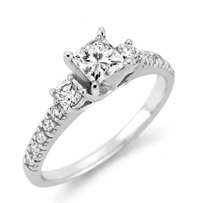 0,5 ct. Gesamtgewicht Dreistein-Verlobungsring mit Diamanten im Princess-Schliff aus 14K Weißgold (I/J, I1/I2)