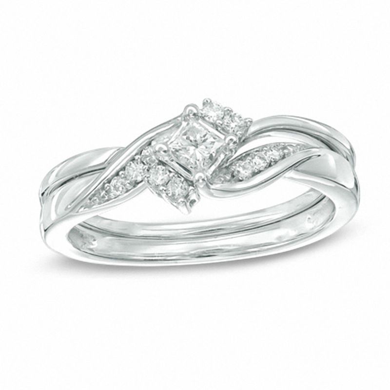 Braut-Set mit Diamanten im Princess-Schliff, 0,25 ct. Gesamtgewicht, 14K Weißgold