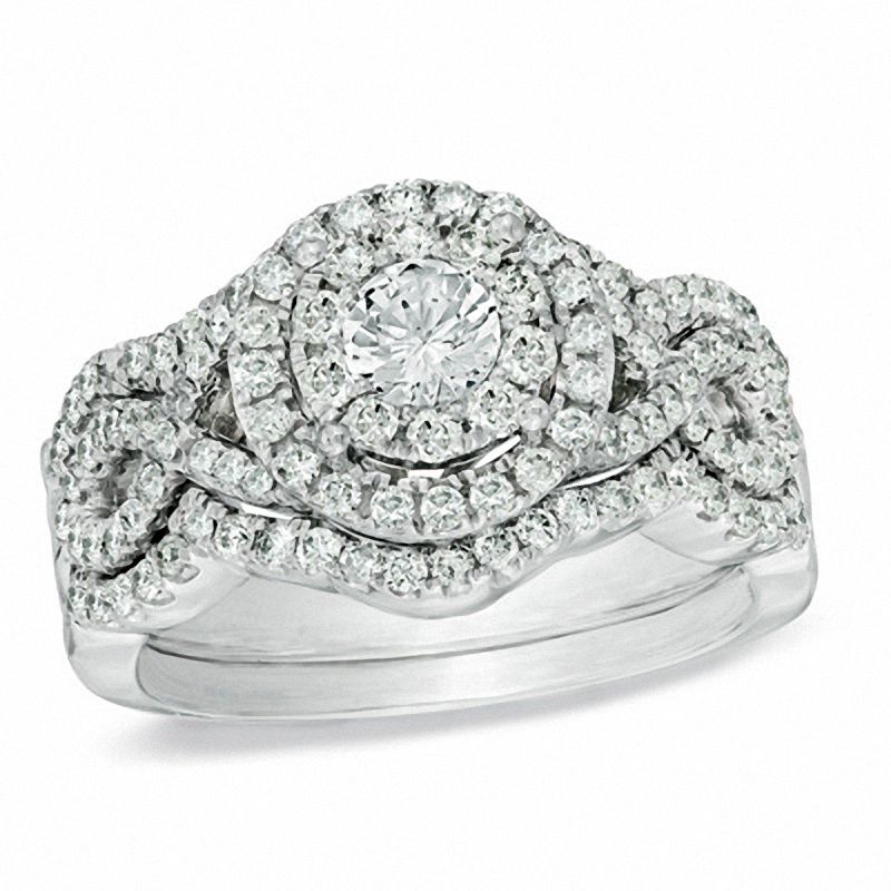 Braut-Set mit Diamant-Cluster, 1,2 ct. Gesamtgewicht, aus 14K Weißgold