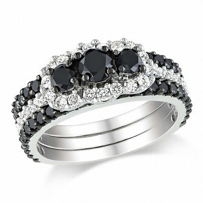 Braut-Set mit 2 ct. Gesamtgewicht behandelten schwarzen und weißen Diamanten in 14K Weißgold