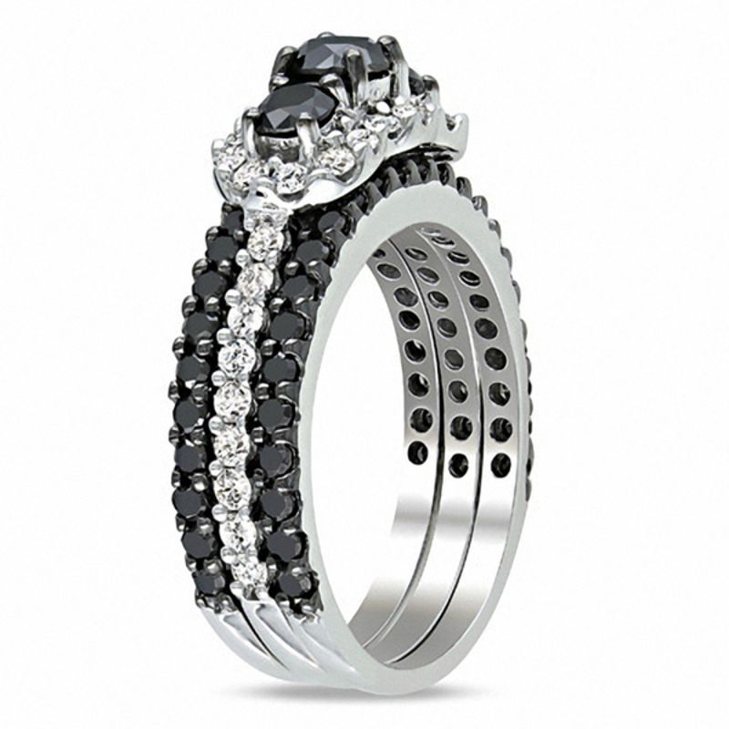 Braut-Set mit 2 ct. Gesamtgewicht behandelten schwarzen und weißen Diamanten in 14K Weißgold