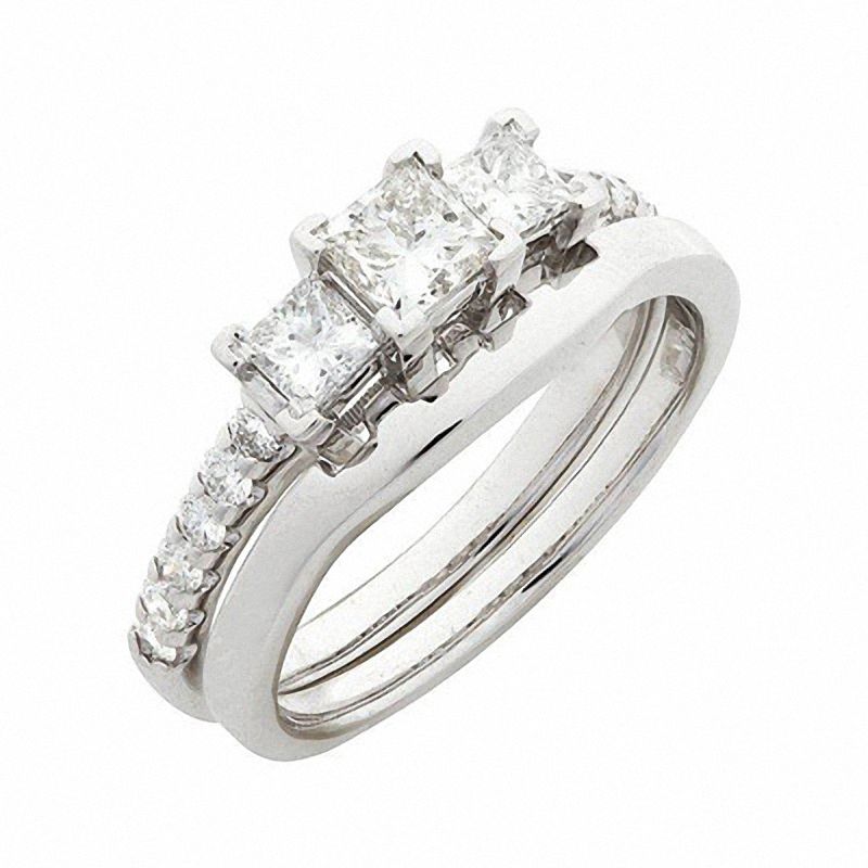 1 ct. Diamant-Braut-Set mit Princess-Schliff in 14K Weißgold
