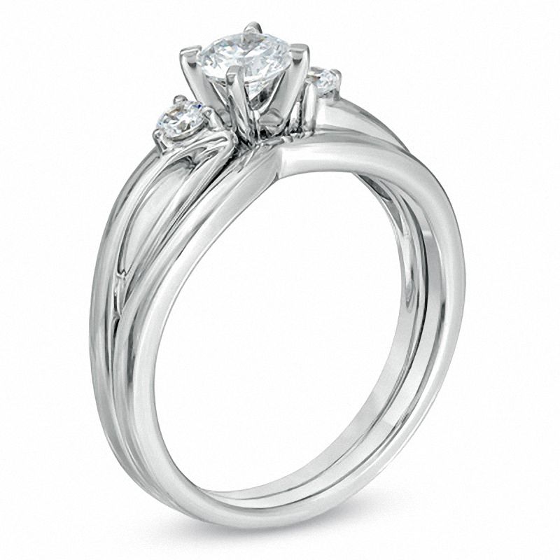 0,5 ct. Diamant Dreistein Verlobungsring-Set mit geteiltem Ring in 14K Weißgold (I/SI2)