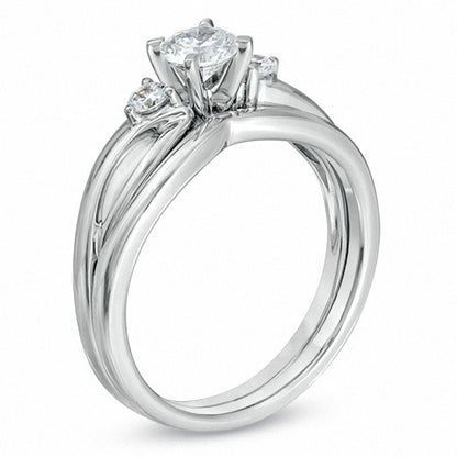 0,5 ct. Diamant Dreistein Verlobungsring-Set mit geteiltem Ring in 14K Weißgold (I/SI2)