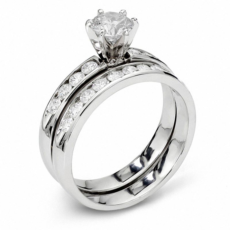 Brautset mit 1 ct. Diamant in 14K Weißgold