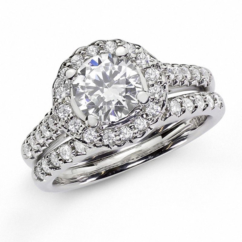 Diamant-Braut-Set mit Halo, 1,20 ct. Gesamtgewicht, 14K Weißgold