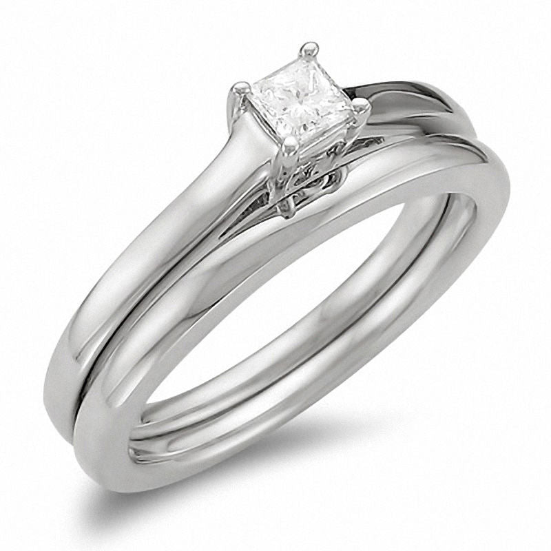0,25 ct. Diamant-Solitär-Verlobungsring-Set mit Princess-Schliff aus 14K Weißgold