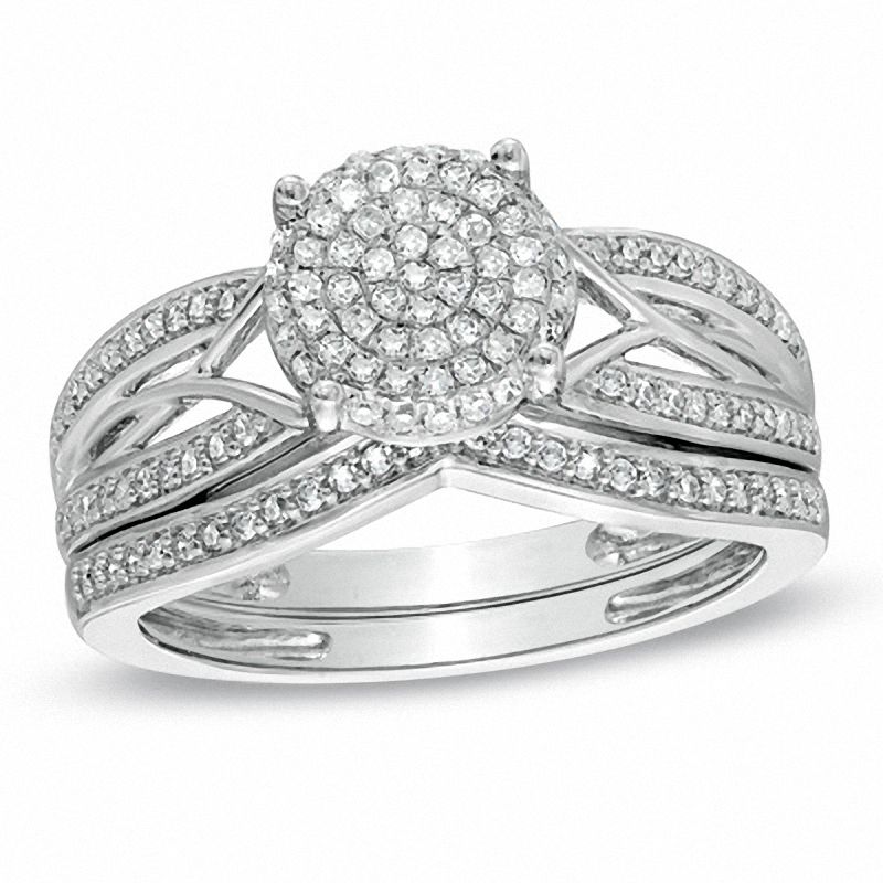Verschlungenes Braut-Set mit Diamant-Cluster, 0,33 ct. Gesamtgewicht, 14K Weißgold