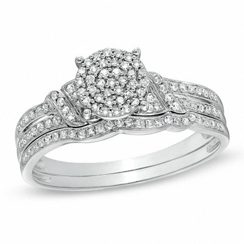 Braut-Set mit Diamant-Cluster, 0,25 ct. Gesamtgewicht, in 14K Weißgold