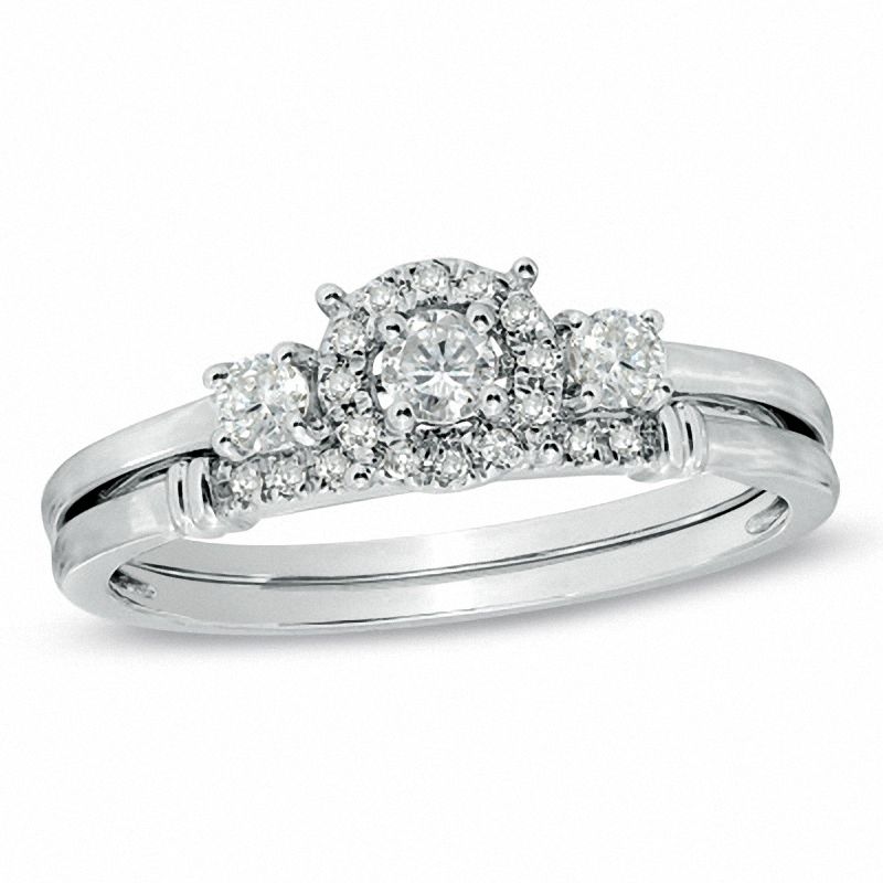 0,33 ct. Diamant Dreistein-Verlobungsring-Set aus 14K Weißgold