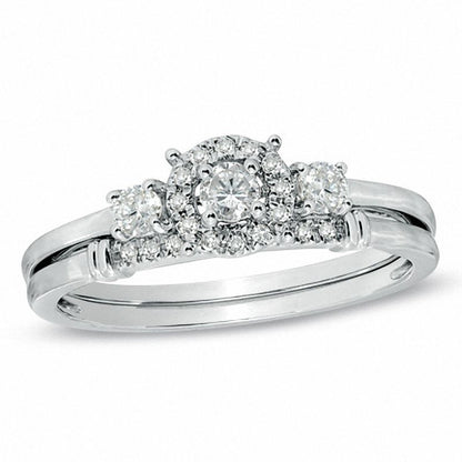 0,33 ct. Diamant Dreistein-Verlobungsring-Set aus 14K Weißgold
