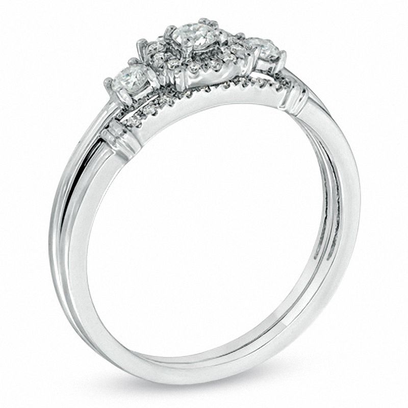 0,33 ct. Diamant Dreistein-Verlobungsring-Set aus 14K Weißgold