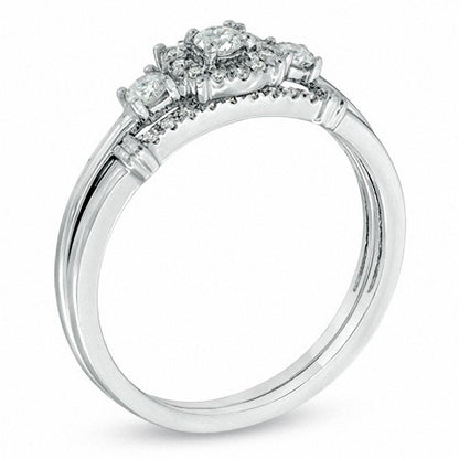 0,33 ct. Diamant Dreistein-Verlobungsring-Set aus 14K Weißgold
