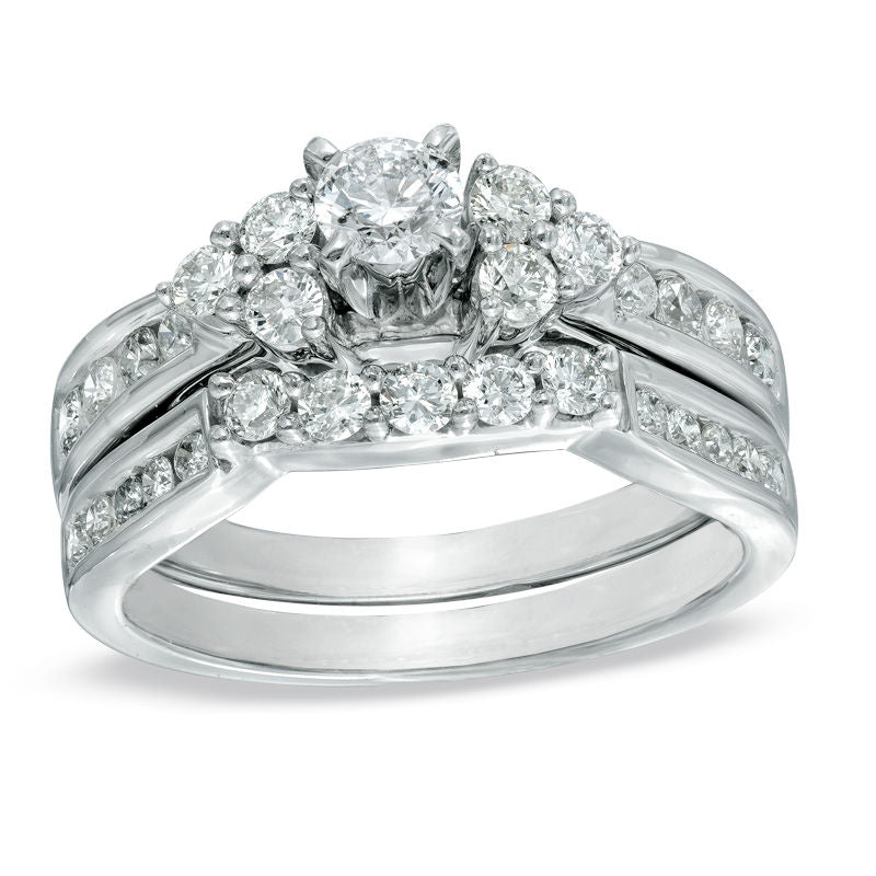 Verlobungsring-Set mit 0,875 ct. Diamanten in 14K Weißgold
