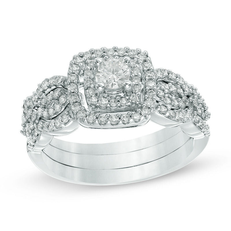 0,625 ct. Diamant Doppelrahmen-Brautset aus 14K Weißgold