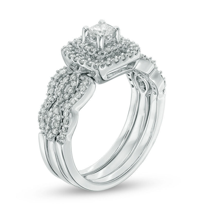 0,625 ct. Diamant Doppelrahmen-Brautset aus 14K Weißgold