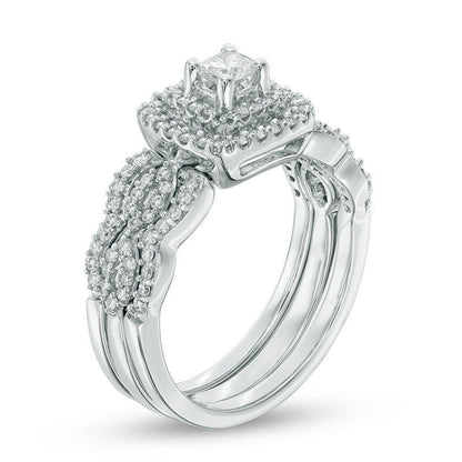 0,625 ct. Diamant Doppelrahmen-Brautset aus 14K Weißgold