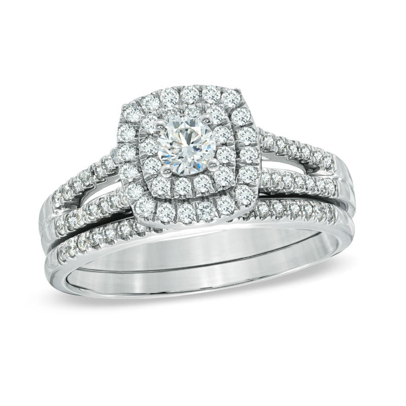 0,75 ct. Diamant Doppelrahmen-Brautset aus 14K Weißgold