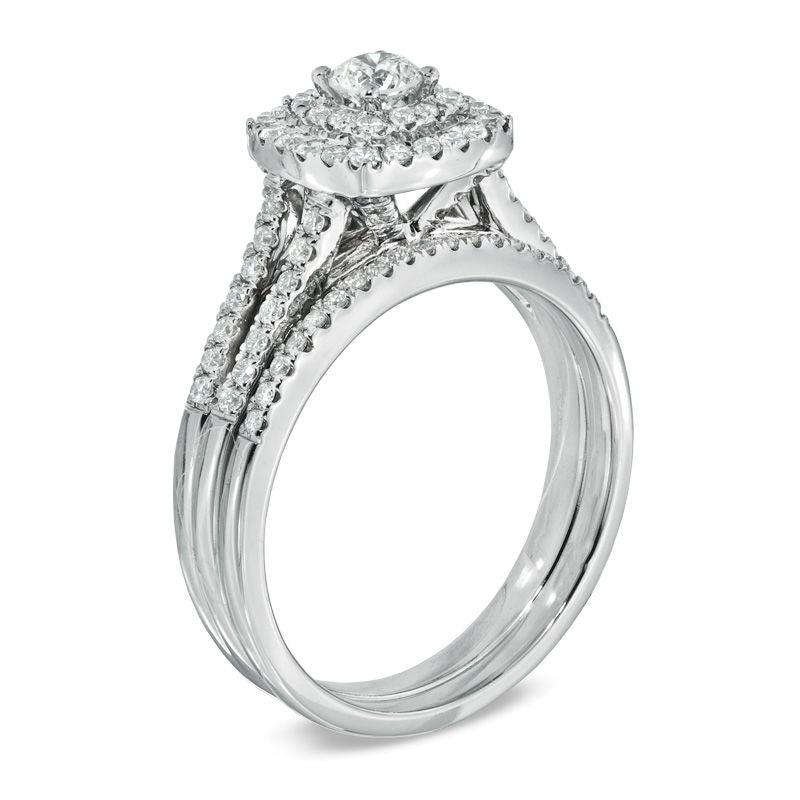 0,75 ct. Diamant Doppelrahmen-Brautset aus 14K Weißgold