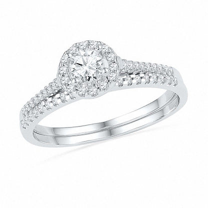 Braut-Set mit Diamanten 1/2 ct. Gesamtgewicht in Halo aus 14K Weißgold