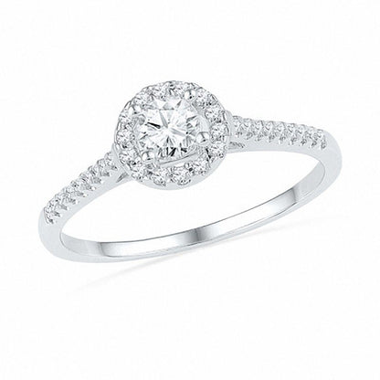 Braut-Set mit Diamanten 1/2 ct. Gesamtgewicht in Halo aus 14K Weißgold