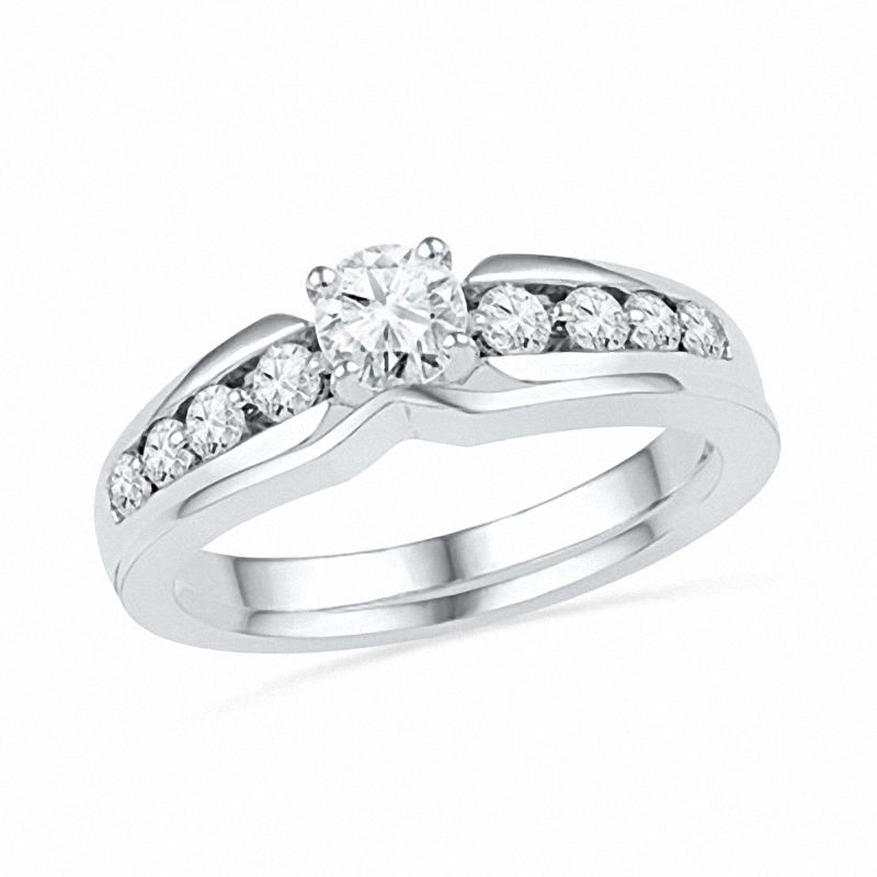 Diamant-Braut-Verlobungsring mit 1 ct. Gesamtgewicht in 14K Weißgold