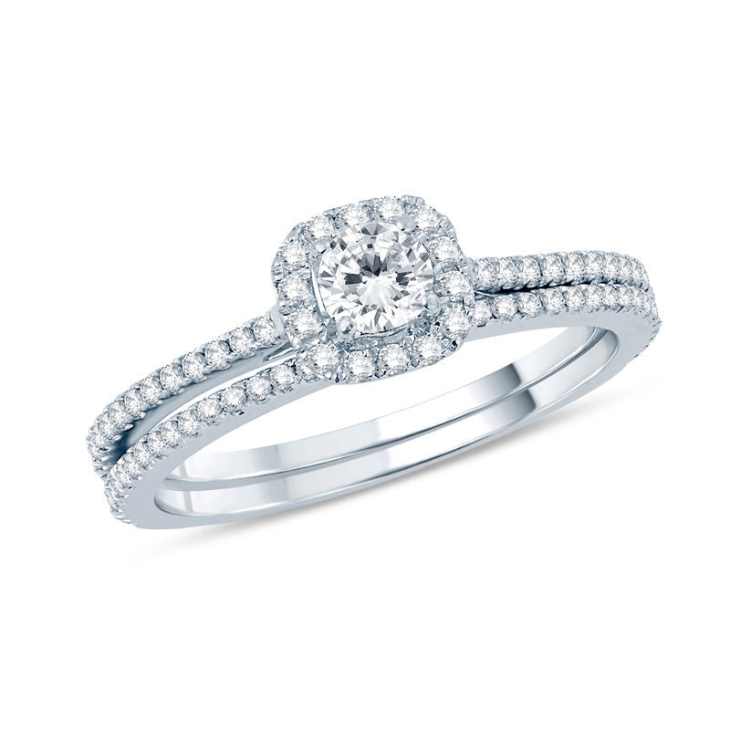 0,625 ct. Diamant-Halo-Verlobungsring-Set in 14K Weißgold