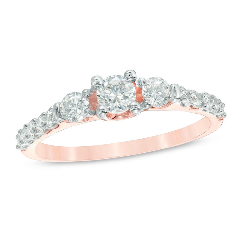 0,75 ct. Diamant Dreistein-Verlobungsring aus 14K Roségold