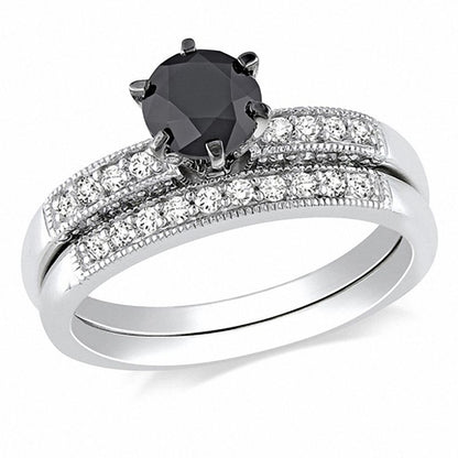 Brautset mit 1,25 ct. behandelten schwarzen und weißen Diamanten aus 14K Weißgold