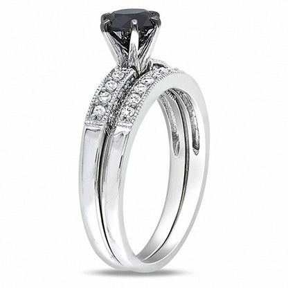 Brautset mit 1,25 ct. behandelten schwarzen und weißen Diamanten aus 14K Weißgold