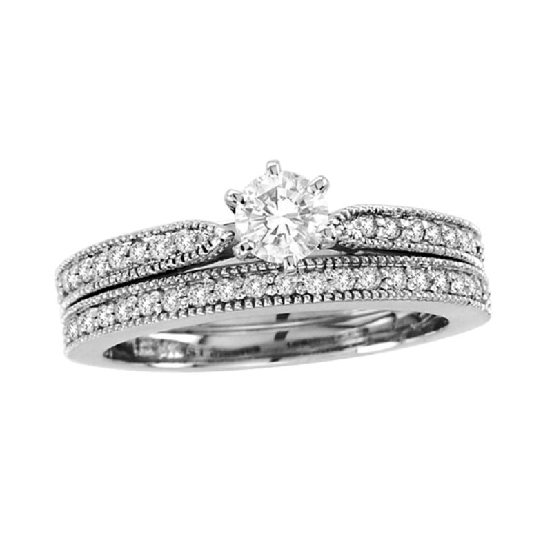 Braut-Set im Vintage-Stil mit 0,75 ct. Gesamtgewicht Diamanten in 14K Weißgold
