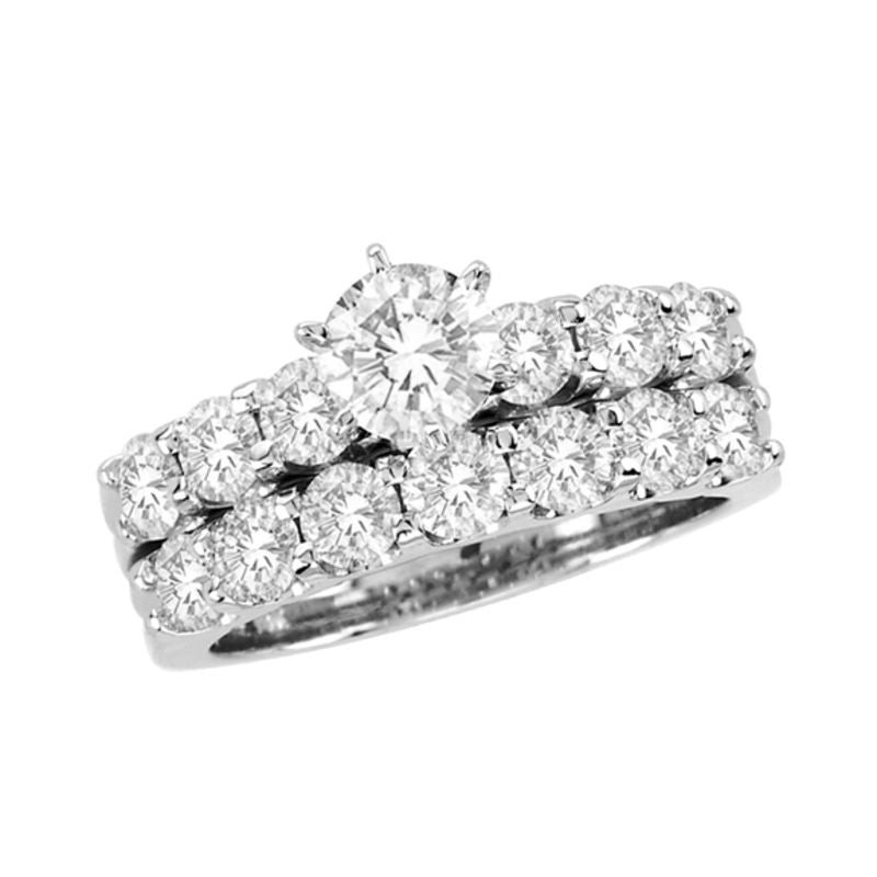 Braut-Set mit Verlobungsring, Diamant 2,5 ct. Gesamtgewicht, in 14K Weißgold