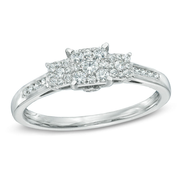 0,33 ct. Diamant-Verlobungsring im Dreistein-Design mit quadratischer Fassung aus 14K Weißgold