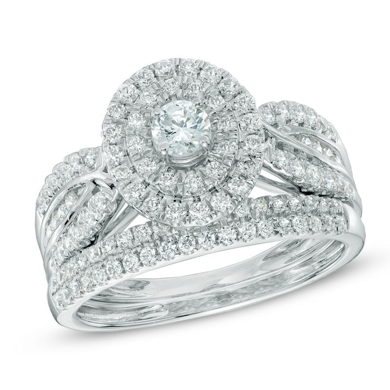 Braut-Set mit 1 ct. Diamant-Doppelrahmen in 14K Weißgold