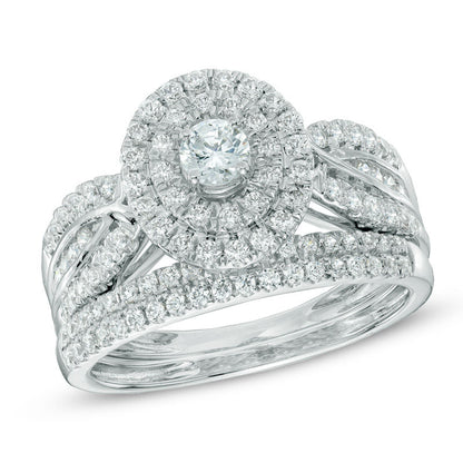 Braut-Set mit 1 ct. Diamant-Doppelrahmen in 14K Weißgold