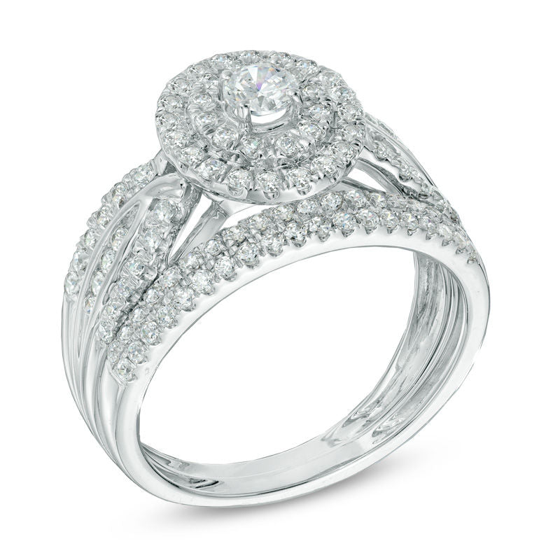 Braut-Set mit 1 ct. Diamant-Doppelrahmen in 14K Weißgold
