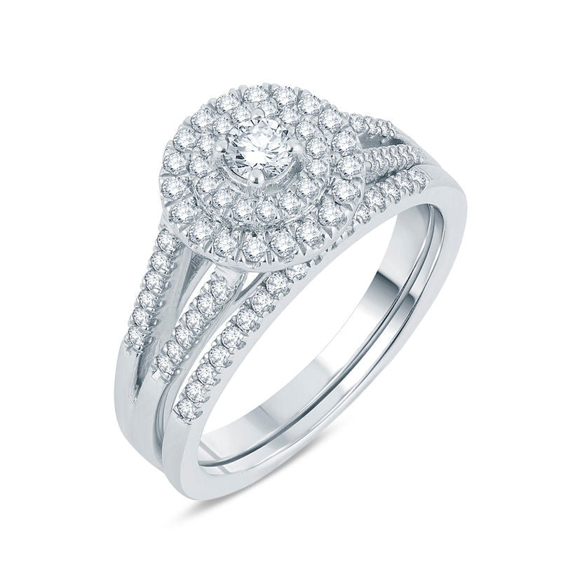 0,5 ct. Diamant Doppel-Halo Braut-Set in 14K Weißgold