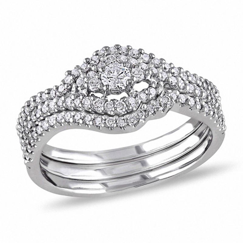 0,5 ct. Diamant-Swirl Braut-Set (Verlobungsring) aus 14K Weißgold