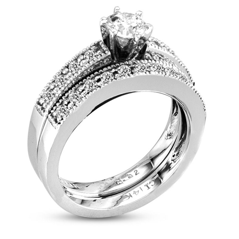 0,875 ct. Diamant Brautset im Vintage-Stil aus 14K Weißgold