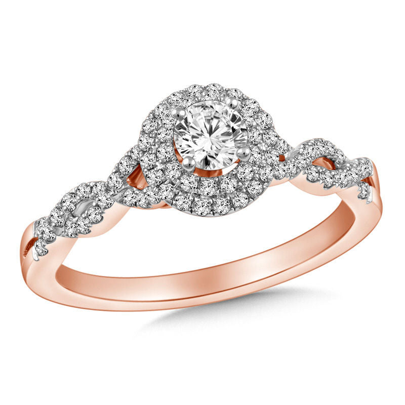 Verlobungsring mit gedrehtem Diamantrahmen, 0,5 ct. Gesamtgewicht Diamanten, in 14K Roségold