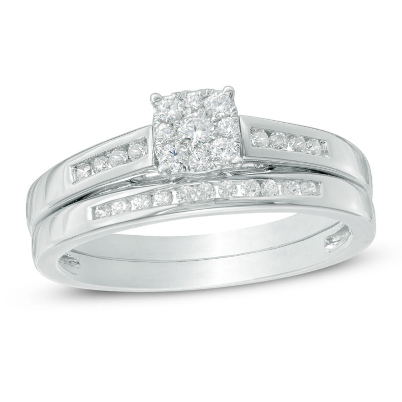 Verlobungsring-Set mit 0,33 ct. Diamant (Komposit) in 14K Weißgold