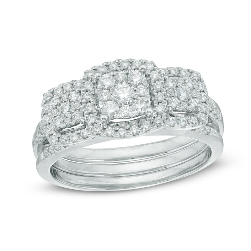 Dreiteiliges Brautset mit Komposit-Diamanten im Dreistein-Design, 0,75 ct. Gesamtgewicht, aus 14K Weißgold