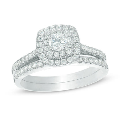 0,625 ct. Diamant Doppelrahmen-Brautset aus 14K Weißgold