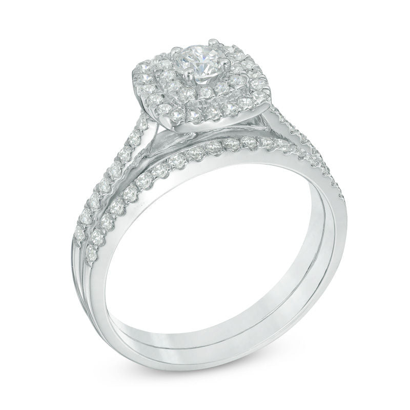 0,625 ct. Diamant Doppelrahmen-Brautset aus 14K Weißgold