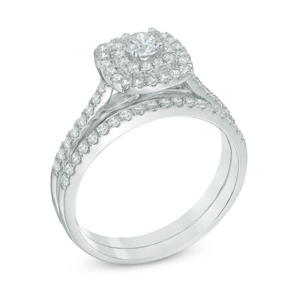 0,625 ct. Diamant Doppelrahmen-Brautset aus 14K Weißgold