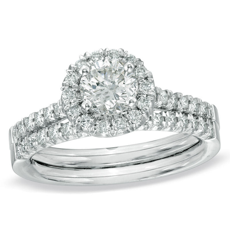 0,625 ct. Diamant-Braut-Set mit Halo in 14K Weißgold