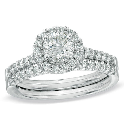 0,625 ct. Diamant-Braut-Set mit Halo in 14K Weißgold